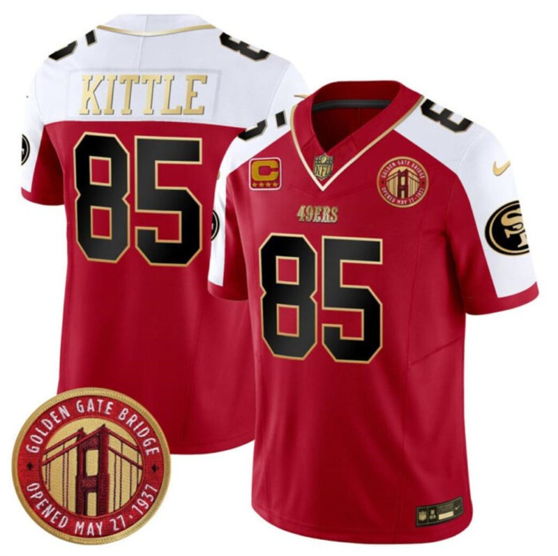 Men's San Francisco 49ers #85 George Kittle Red/White F.U.S.E. With 4-Star C Patch Golden Gate Bridge Patch Alternate Vapor Limited Stitched Football Jersey Men's San Francisco 49ers #85 George Kittle Red/White F.U.S.E. With 4-Star C Patch Golden Gate Bridge Patch Alternate Vapor Limited Stitched Football Jersey